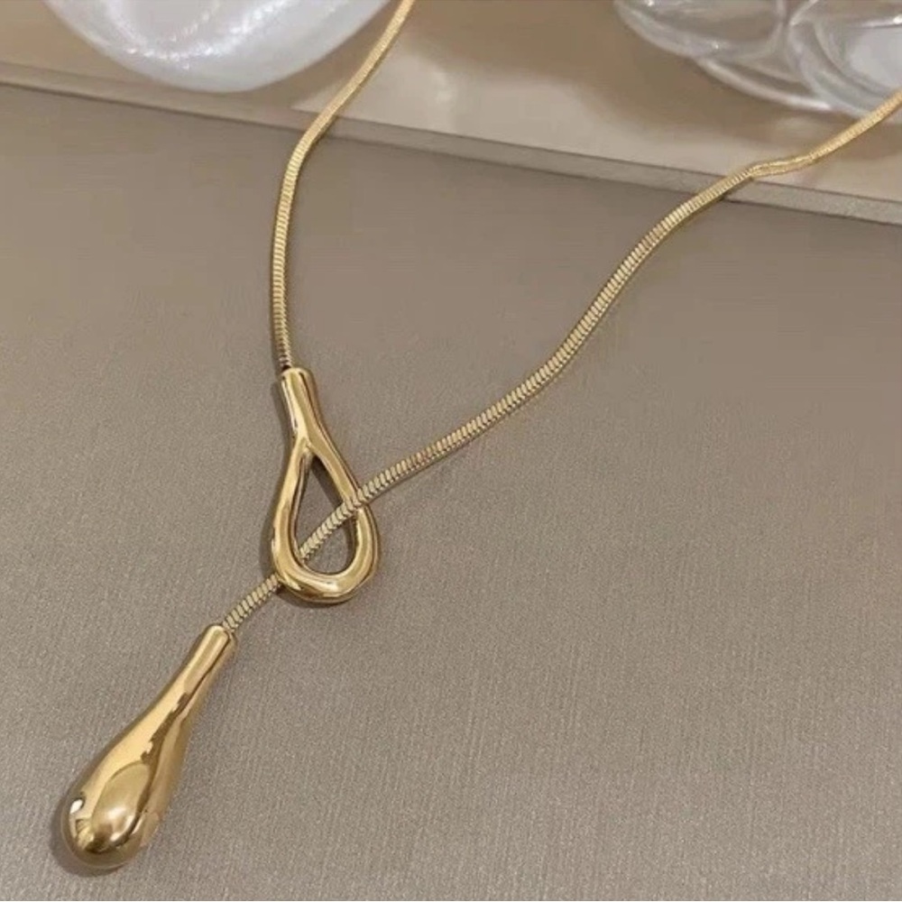 Waterproof hypoallergenic 18k Gold plated Y Lariat Necklace Zara Chain slide - Picture 2 of 3